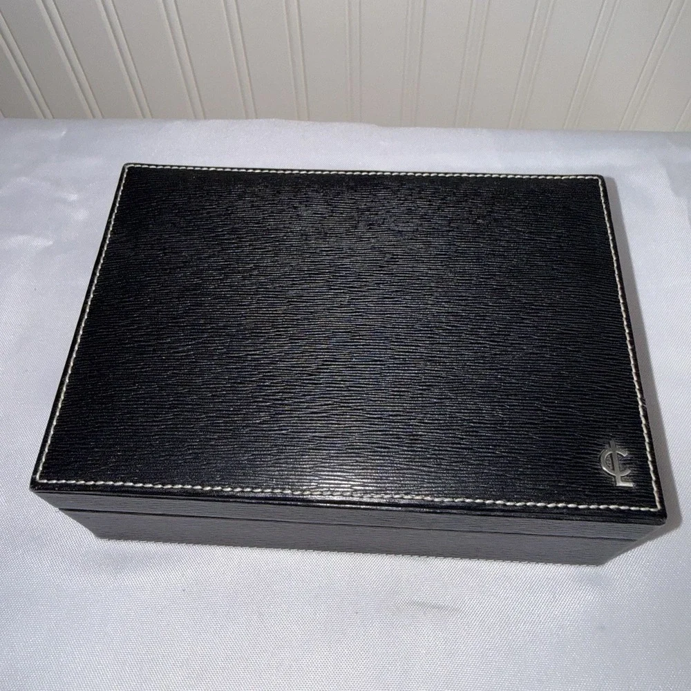 Vintage Coach Hinged Black Textured Epi Leather Hard Case Jewelry Box Made Spain